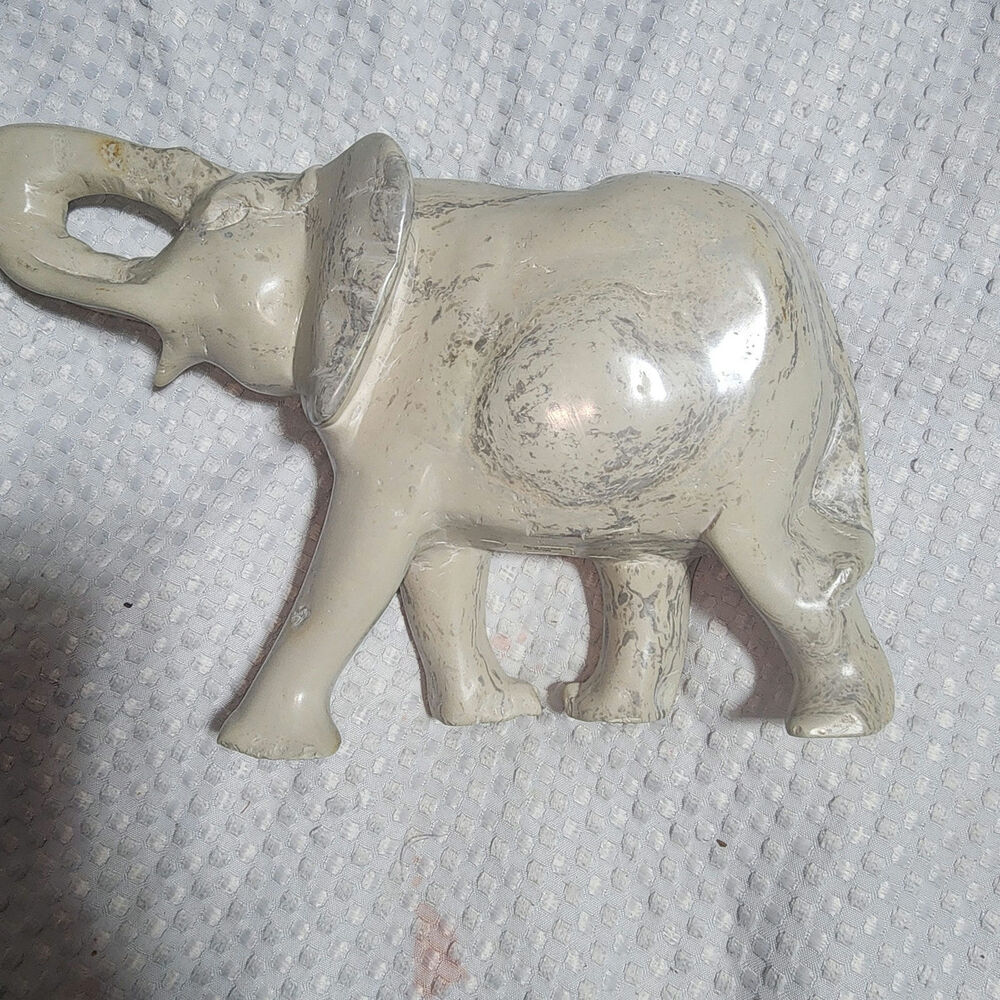 CARVED STONE HEAVY ELEPHANT TRUNK UP FIGURINE